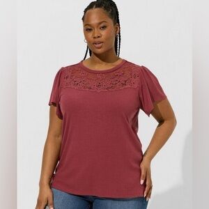 TORRID Texture Jersey Crew Neck Flutter Sleeve Top plus size 4X mauve bohemian